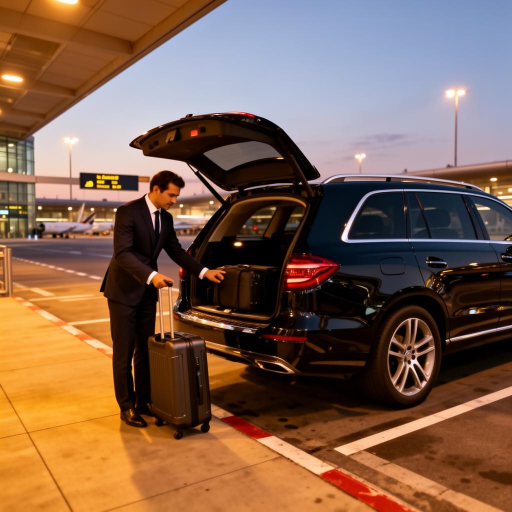 Private jet at FBO with luxury SUV and chauffeur